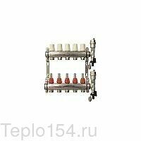 Группа коллекторная с расходомерами в сборе 1"*5 выходов евроконус 3/4" нержавеющая сталь, Valtec